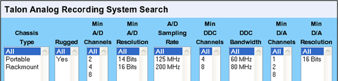Recording System Product Select Tool