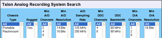 Recording System Product Select Tool
