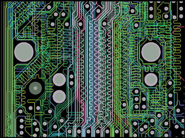 Figure 1. Length matching between circuit board traces of gigabit serial links requires extra loops and curves to ensure simultaneous arrival at the receivers.